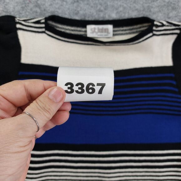 VTG St John by Marie Gray Dress Sz S Santana Knit Wide Stripe Short Sleeve Class - Picture 11 of 11